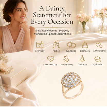 Gold Tone Plated Cluster Round Clear Crystal Ring