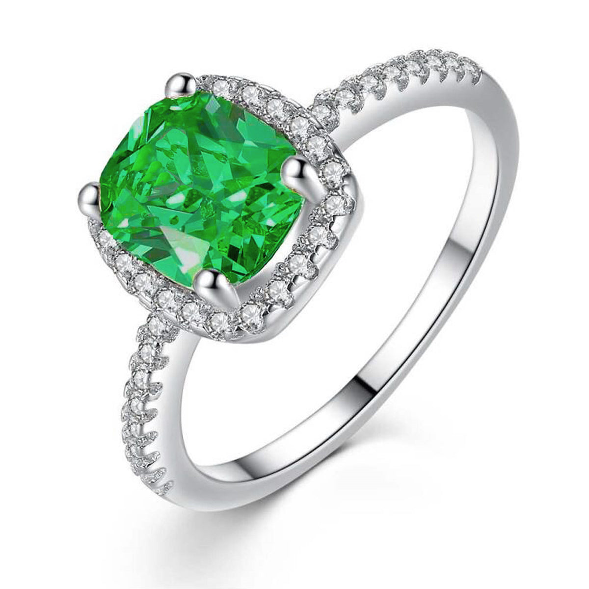 Green Crystal Halo Ring and Huggies Earrings Set