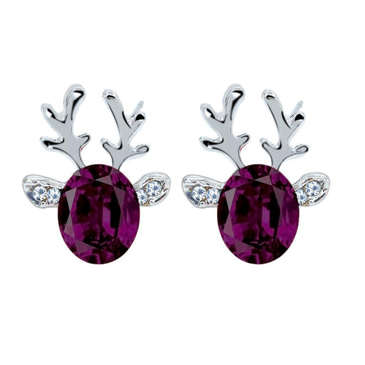 Christmas Reindeer Crystal Earrings Purple