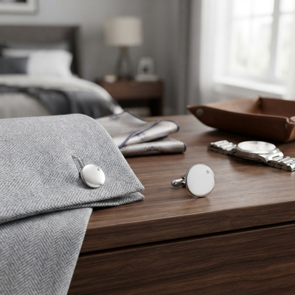 Men's Round Cufflinks with Premium Crystals