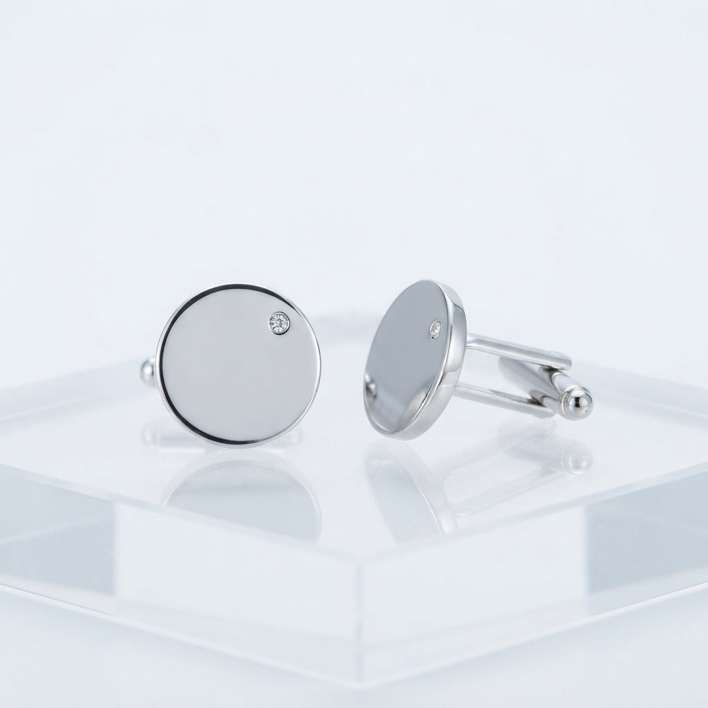 Men's Round Cufflinks with Premium Crystals