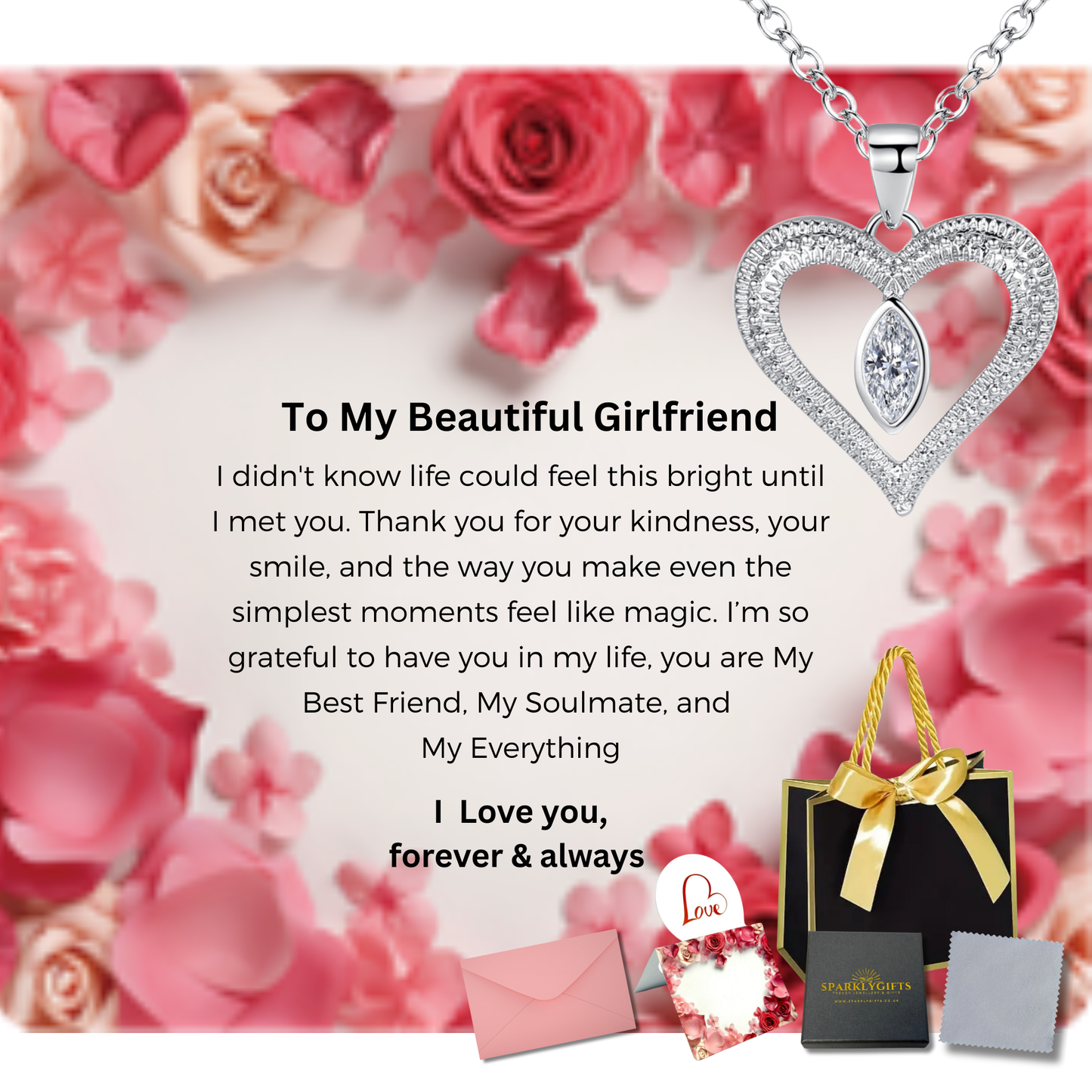 The "Vision of Love" Heart Pendant Necklace with Message Card For Girlfriend Valentine's Day Gift