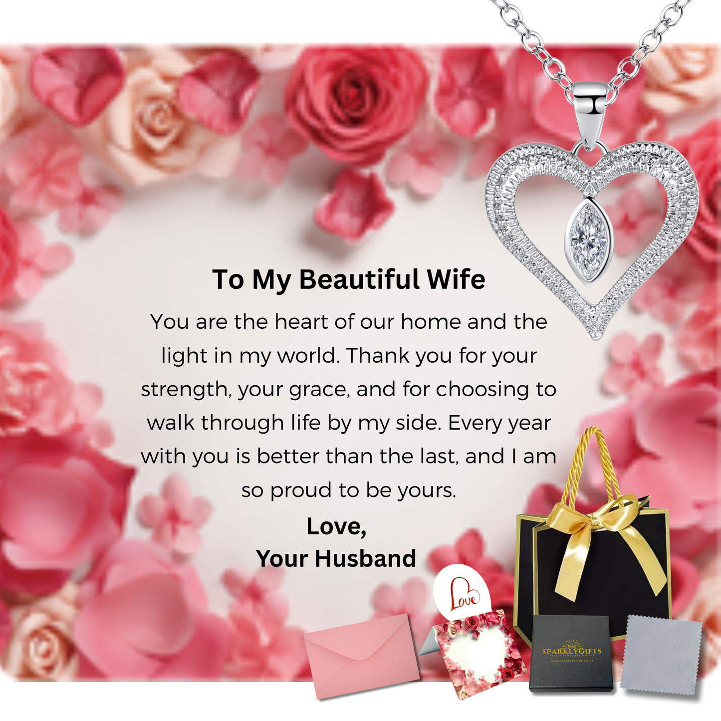 The "Vision of Love" Heart Pendant Necklace with Message Card For Wife Valentine's Day