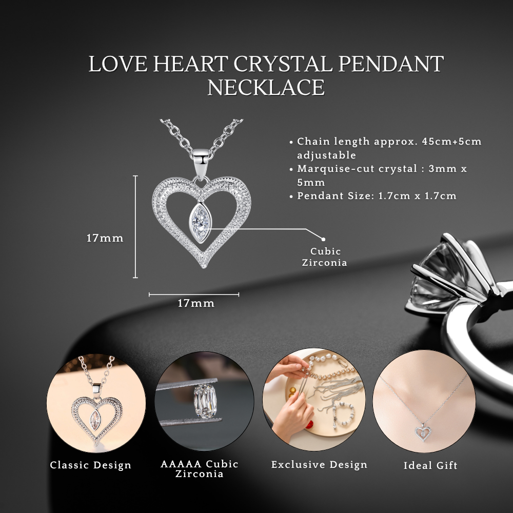 Heart Pendant Necklace with Eye-shaped Crystal