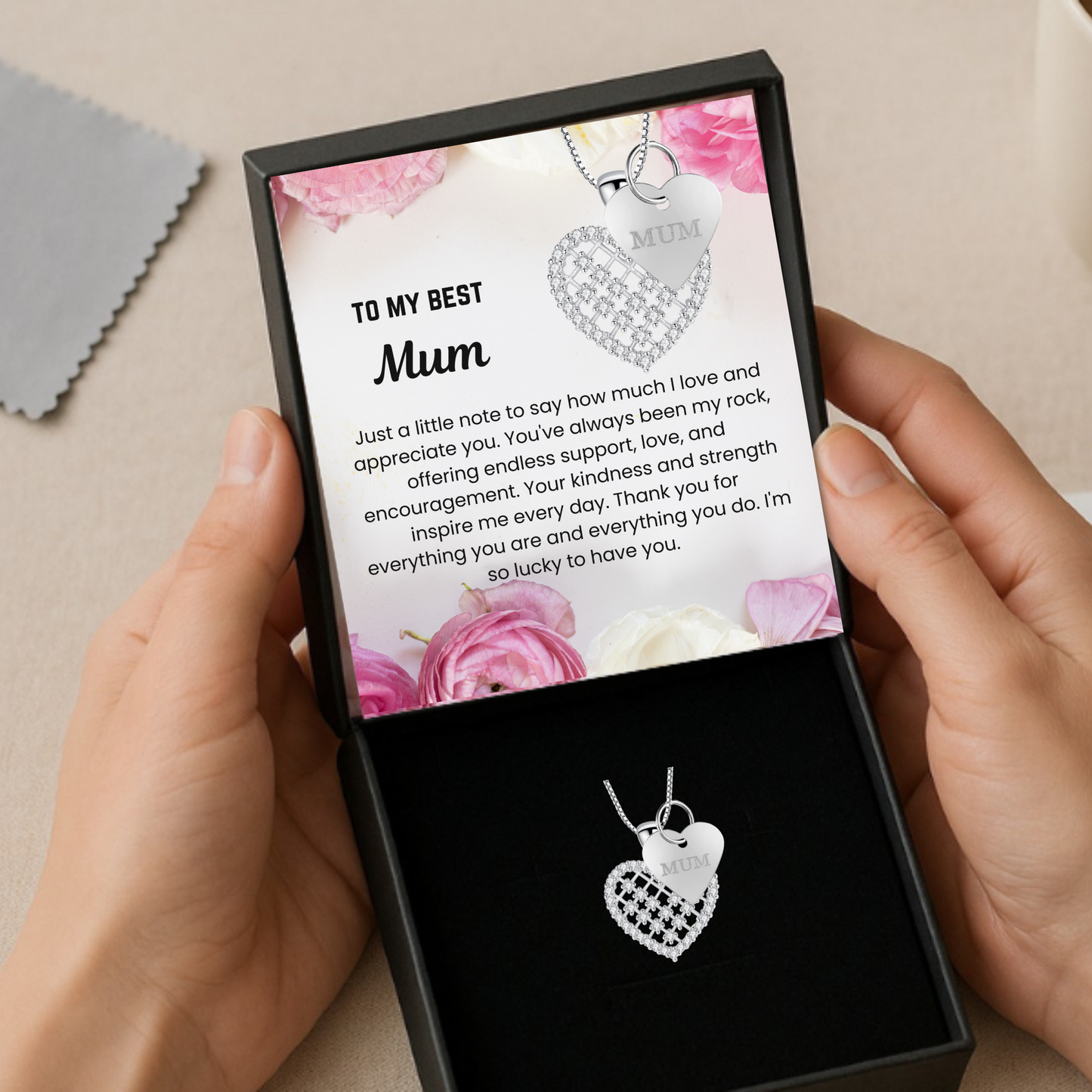 To My Mum Crystal Heart Pendant Necklace with Mum Tag with Message Card