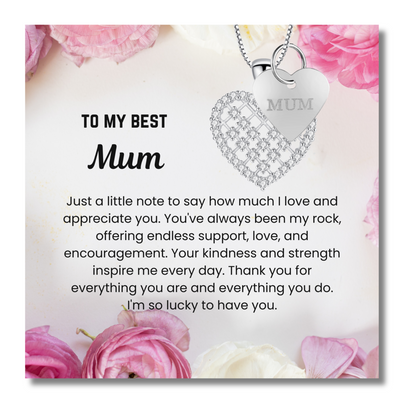 To My Mum Crystal Heart Pendant Necklace with Mum Tag with Message Card