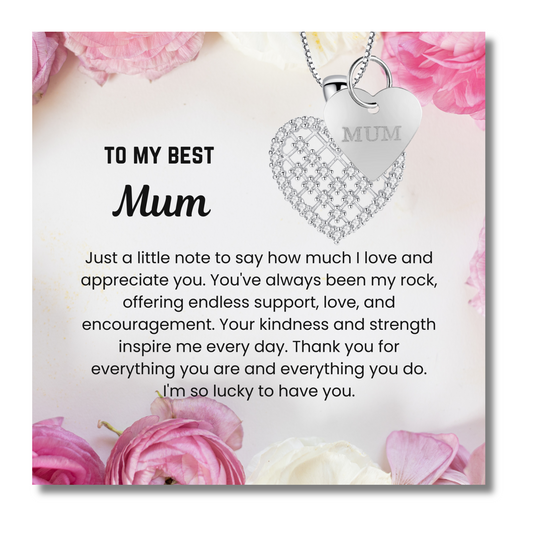 To My Mum Crystal Heart Pendant Necklace with Mum Tag with Message Card