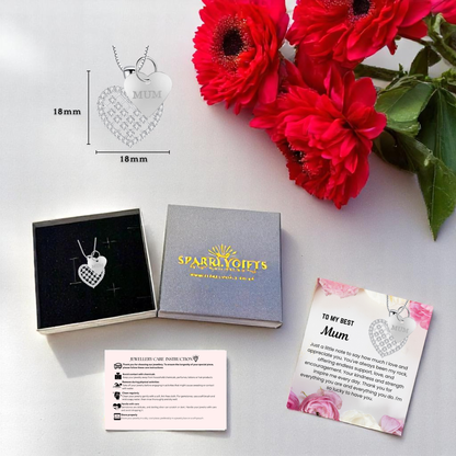 To My Mum Crystal Heart Pendant Necklace with Mum Tag with Message Card