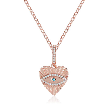 Rose Gold Plated Heart Evil Eye Pendant Necklace