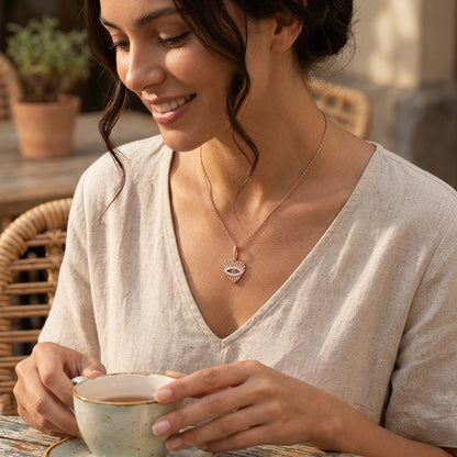 Rose Gold Plated Heart Evil Eye Pendant Necklace