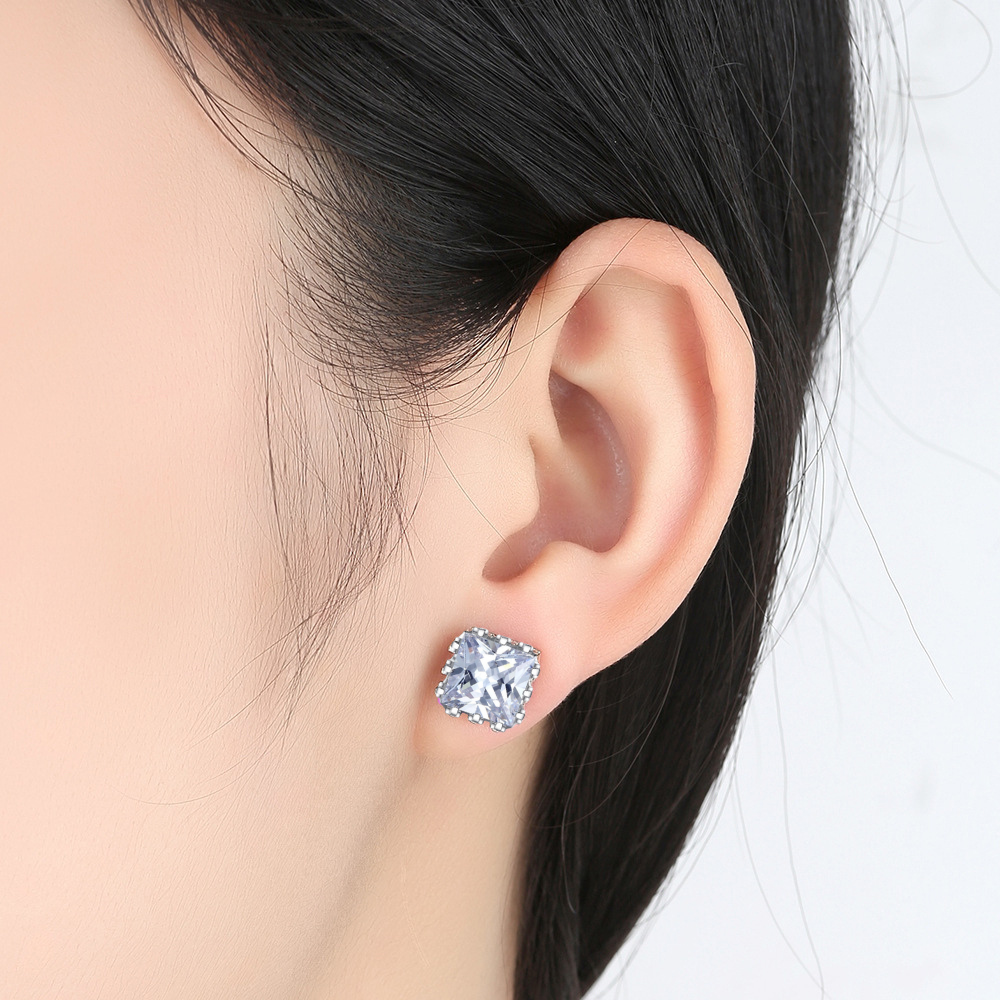 3-Stone Crystals Engagement Ring & Matching Square Stud Earrings Set ( Pink or Clear )