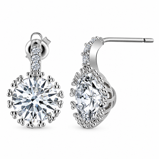 Stunning Silver Tone Clear Round Crystal Stud Earrings