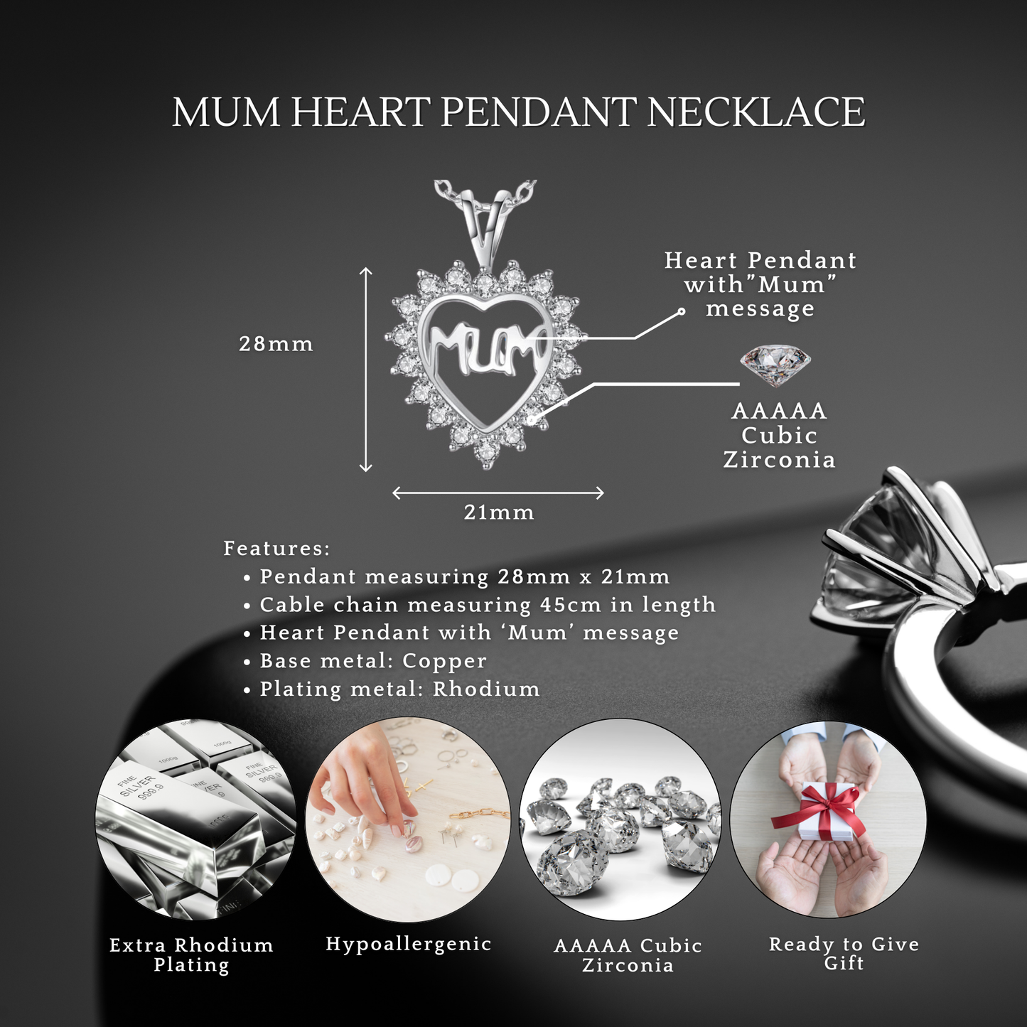To My Mum Heart Crystal Necklace with Message Card