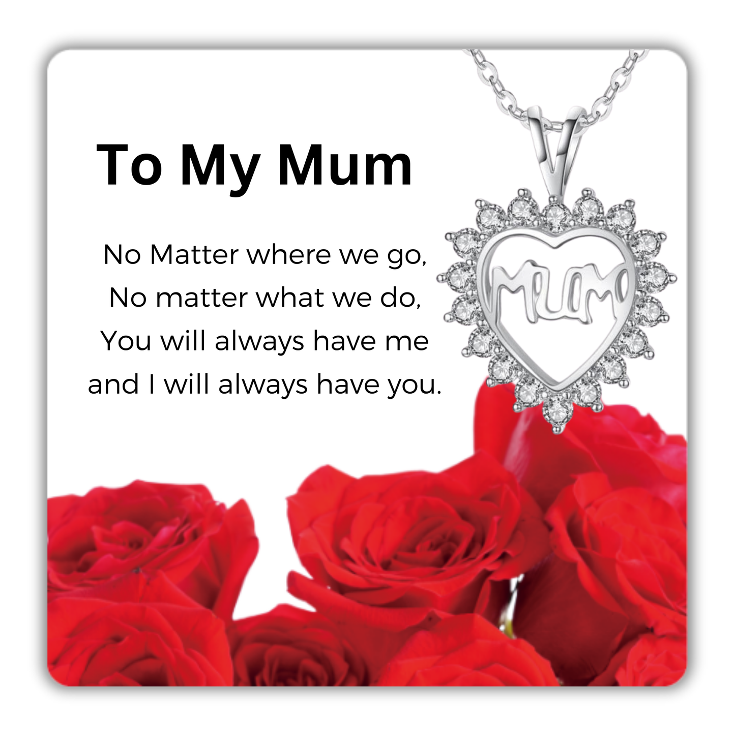 To My Mum Heart Crystal Necklace with Message Card