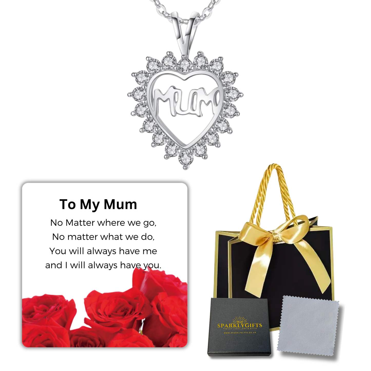 To My Mum Heart Crystal Necklace with Message Card