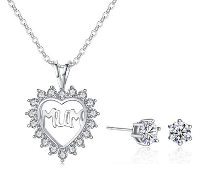 Heart shaped Crystal Necklace and Stud Earrings Jewellery set with Message Card for Mum