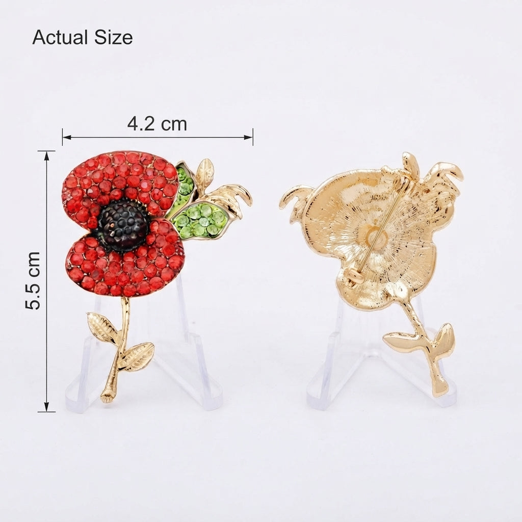 Sparkling Crystal Union Jack Poppy Brooch