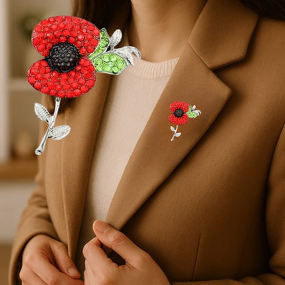 Sparkling Crystal Union Jack Poppy Brooch