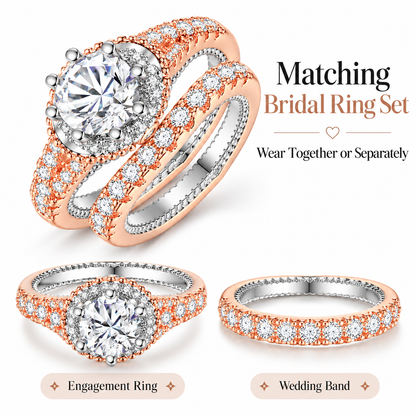 Rosegold Tone Double Ring Set with Clear Crystals