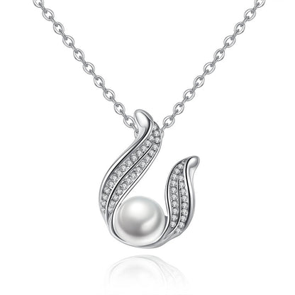 Elegant Silver Pearl Drop Design Crystal Pendant Necklace