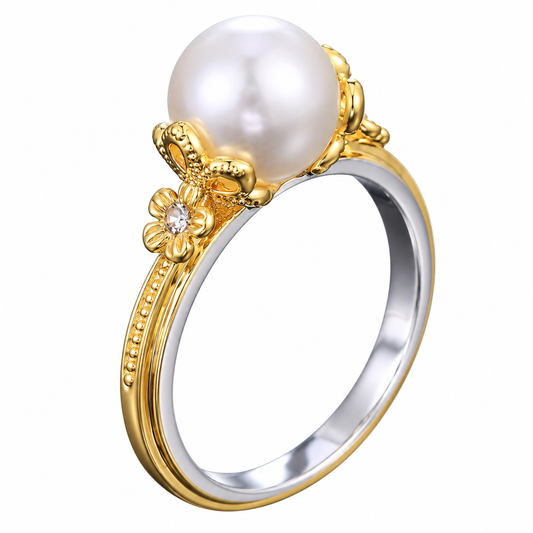 Golden Ring with White Pearl