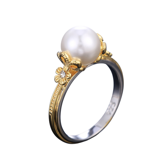 Golden Ring with White Pearl