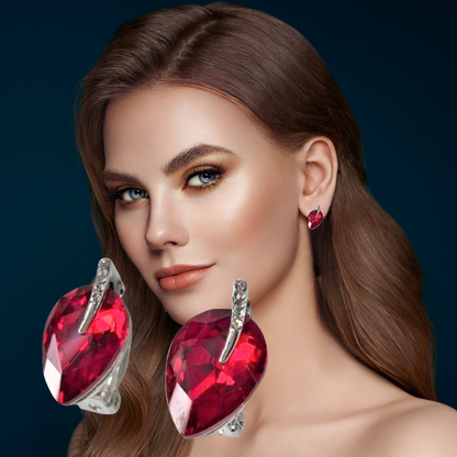 Crystal Silver Tone Leaf Stud Non Pierced Clip on Earrings
