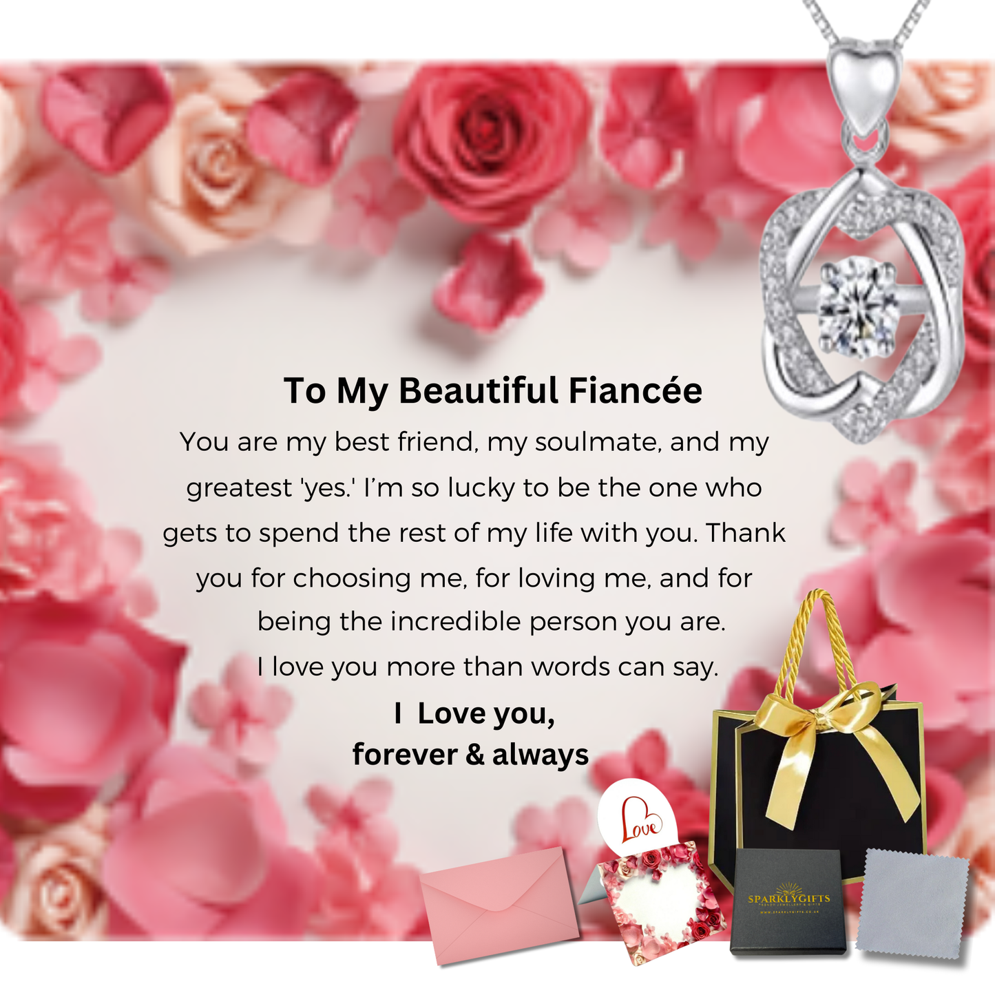 Linked Heart Crystal Necklace with Message Card For Fiancee Valentine's Day