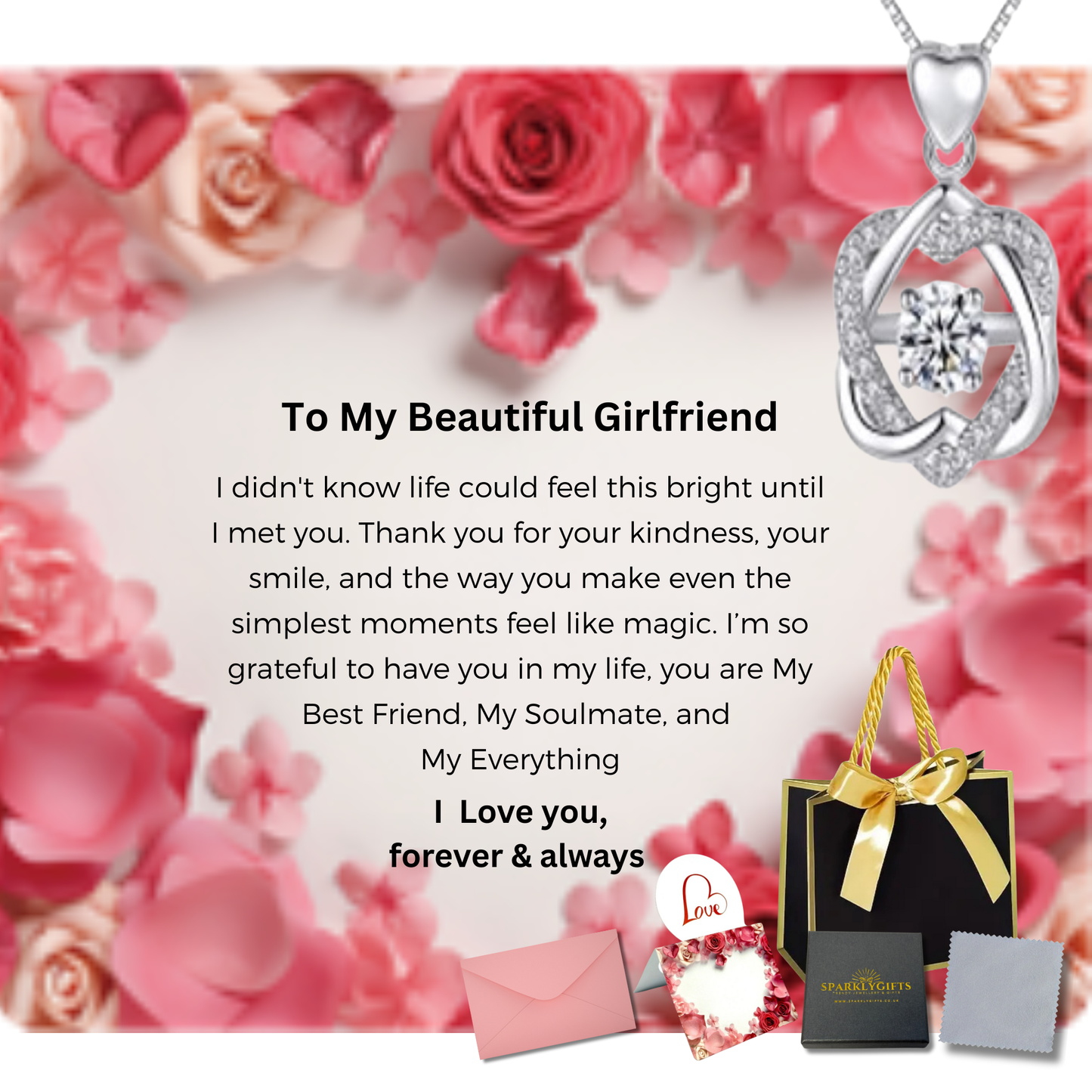 Linked Heart Crystal Necklace with Message Card For Girlfriend Valentine's Day