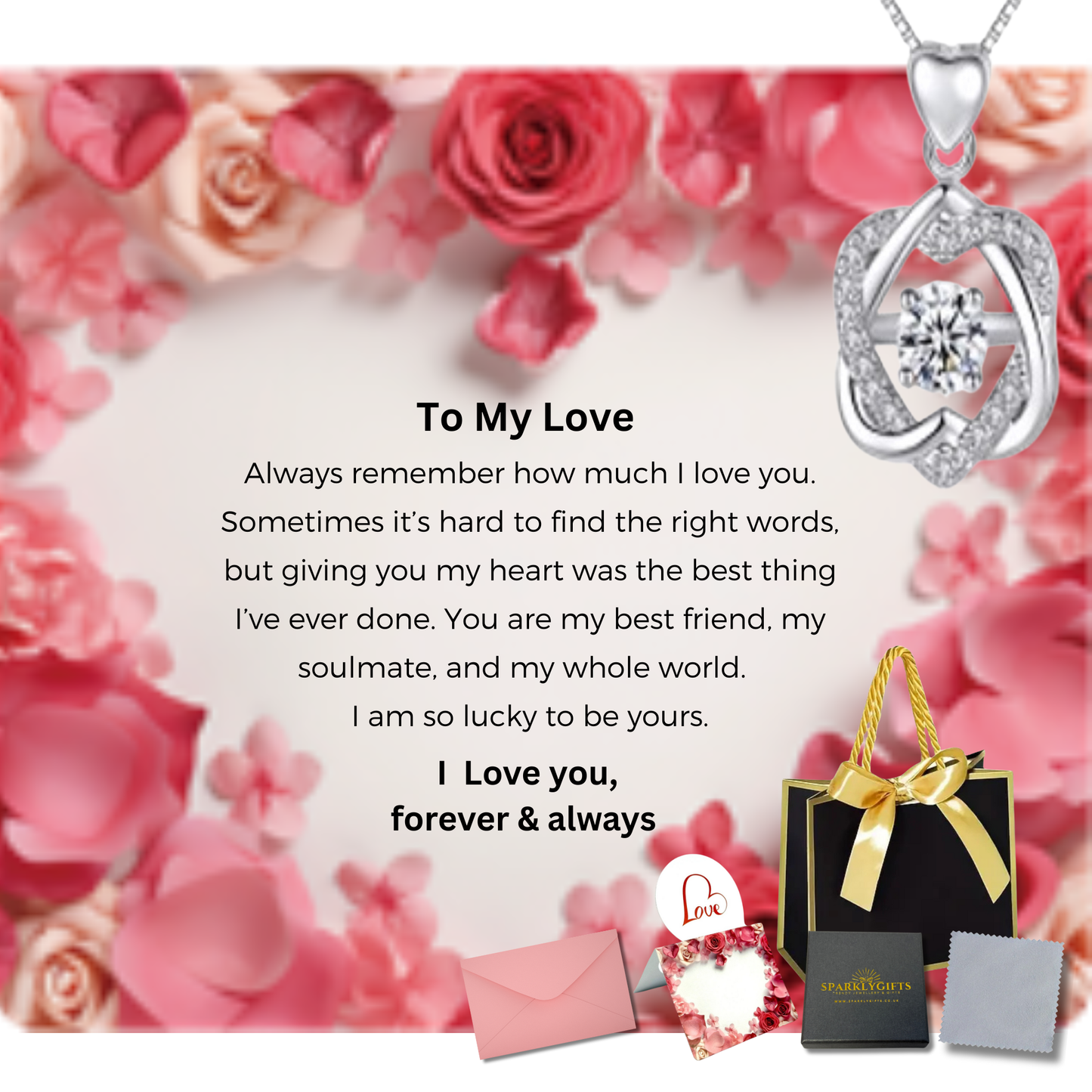 Linked Heart Crystal Necklace with Message Card For Her Valentine's Day