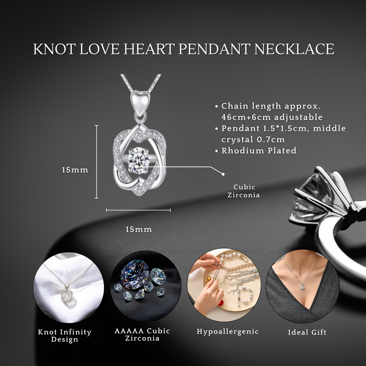 Stunning Silver Tone Two Loves In One Crystal Pendant Necklace