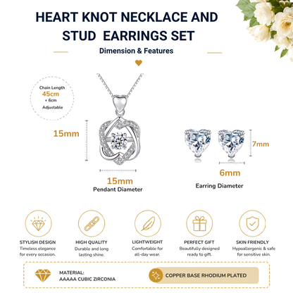 Heart Knot Pendant & Heart Stud Earrings Set