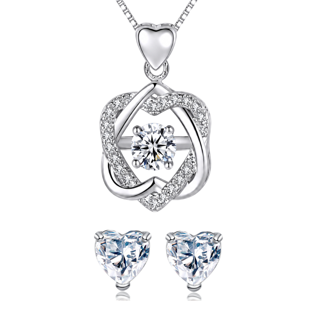 Heart Knot Pendant & Heart Stud Earrings Set
