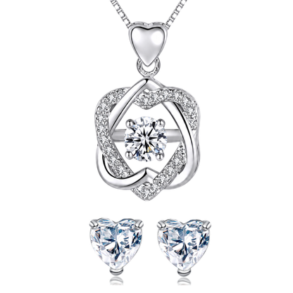 Heart Knot Pendant & Heart Stud Earrings Set