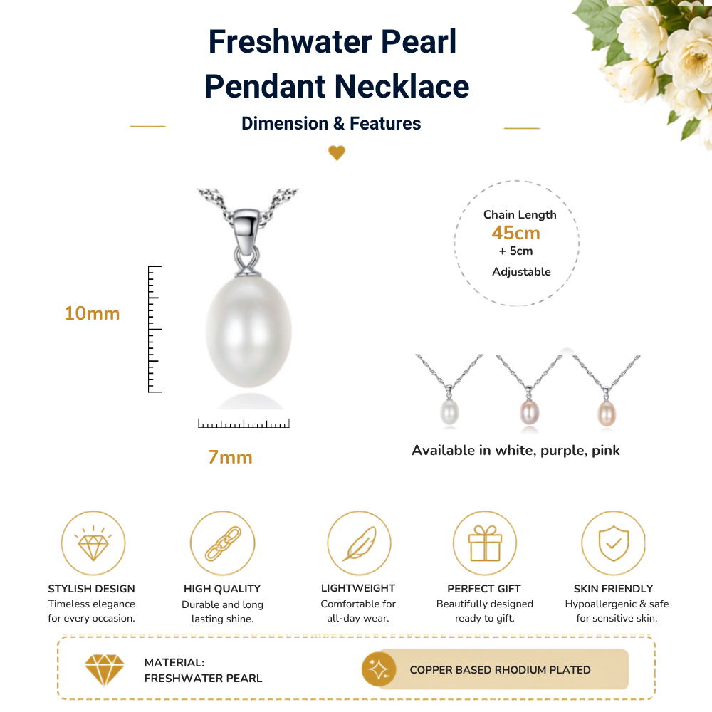 Silver Tone Freshwater Pearl Pendant Necklace