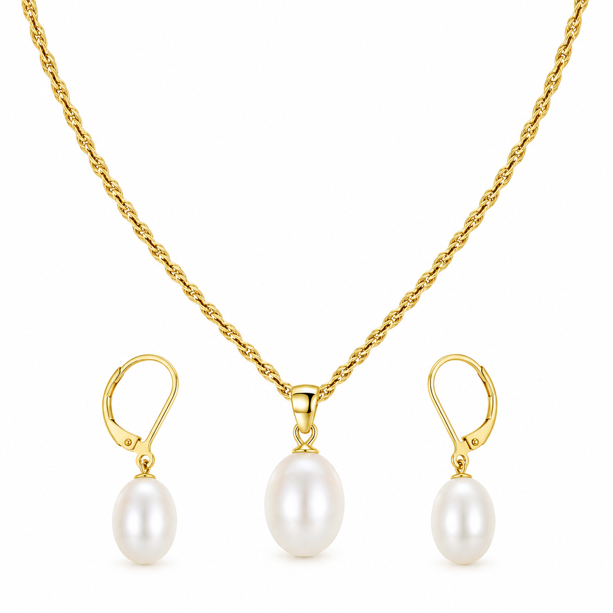 Pearl Drop Pendant Necklace and Earrings Set