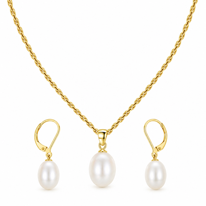 Pearl Drop Pendant Necklace and Earrings Set