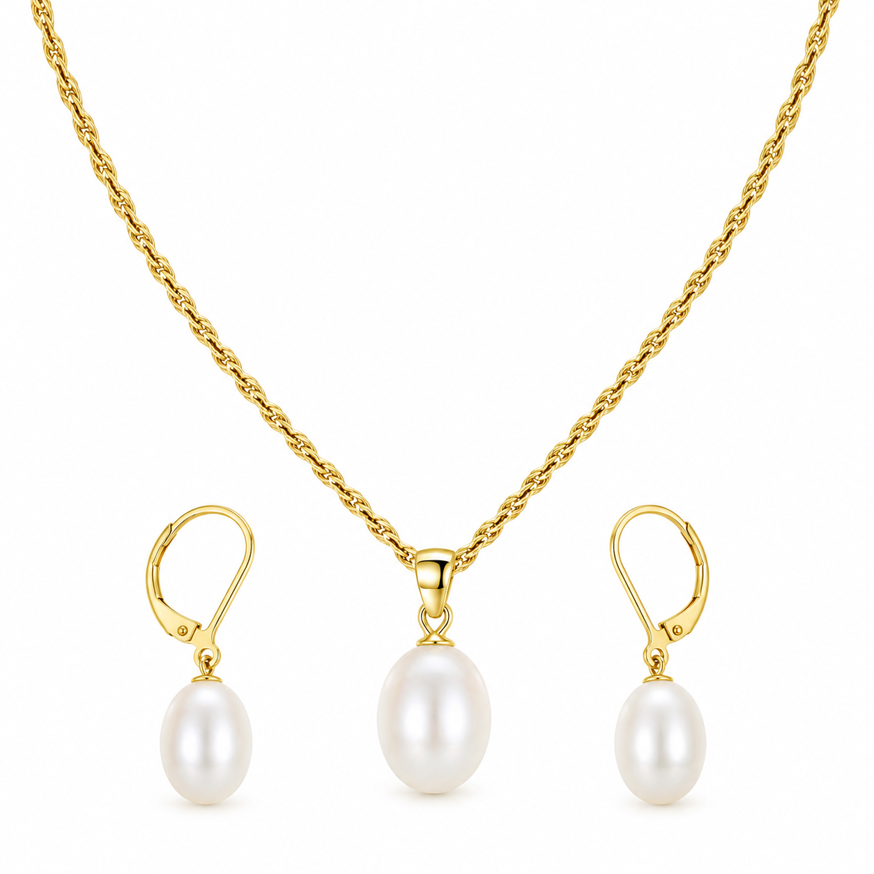 Pearl Drop Pendant Necklace and Earrings Set