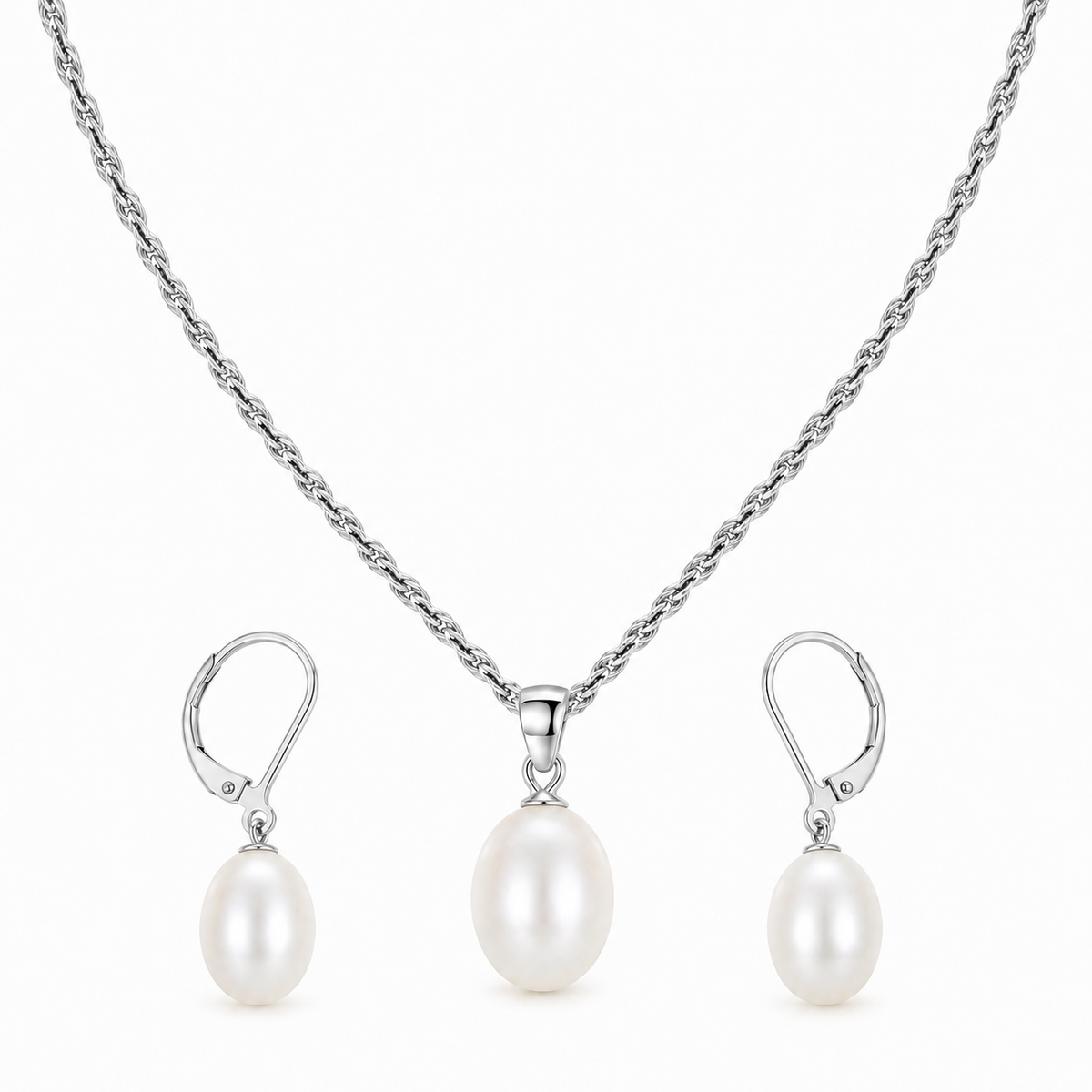 Pearl Drop Pendant Necklace and Earrings Set