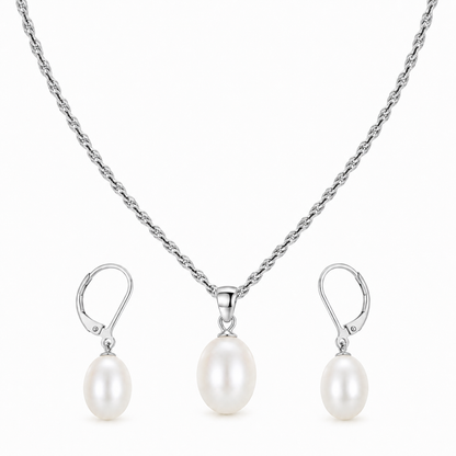 Pearl Drop Pendant Necklace and Earrings Set