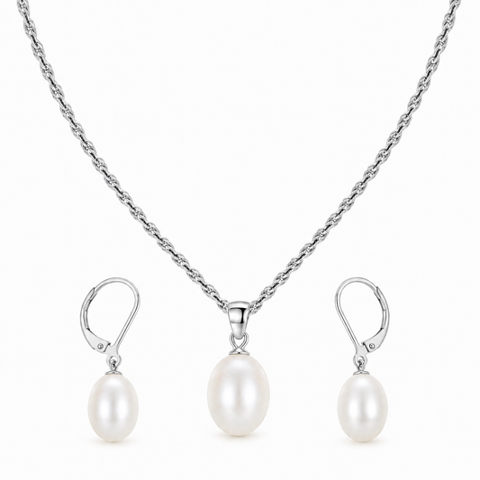 Pearl Drop Pendant Necklace and Earrings Set