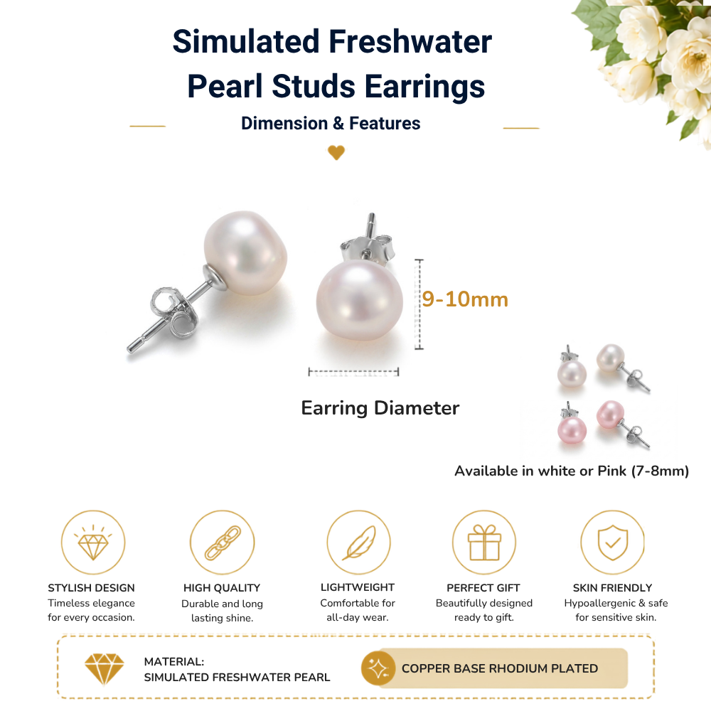 Simulated Freshwater Pearl Stud Earrings