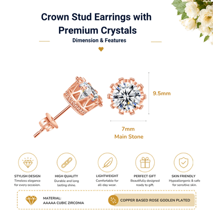 Rose Gold Round Crystals Halo Ring and Stud Earrings Set