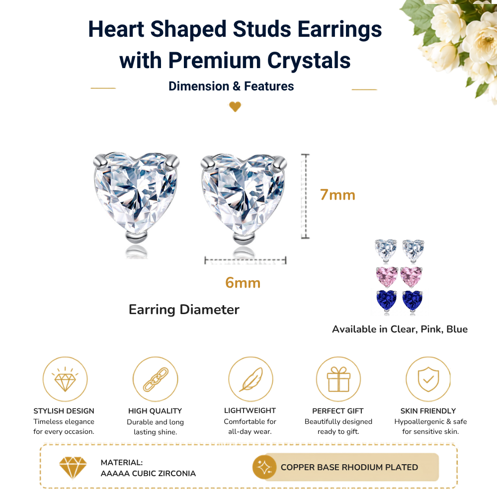 Heart-shaped Crystal Stud Earrings