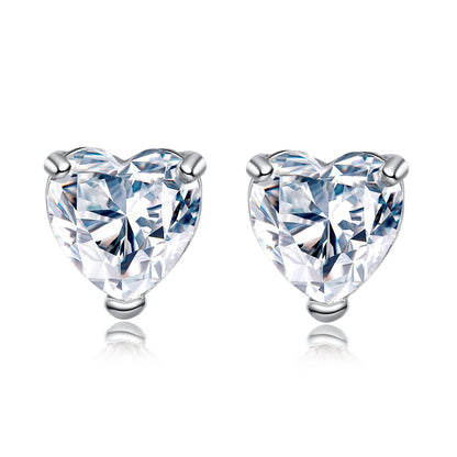 Sterling Silver Heart Zircon Pendant Necklace & Stud Earrings Set