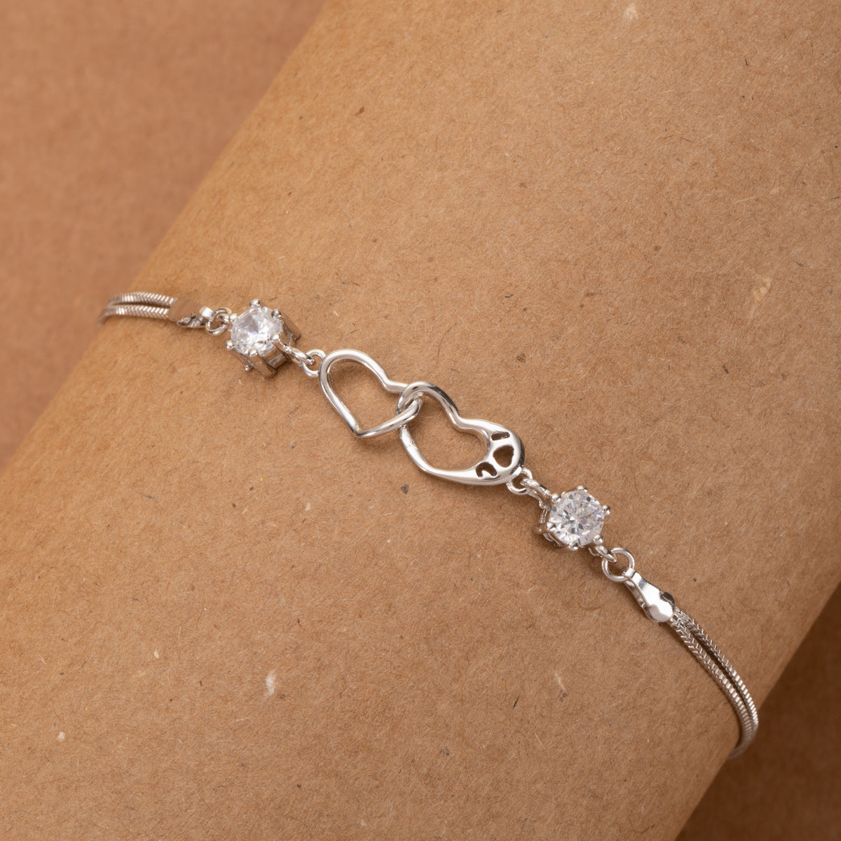 Stunning Silver Linked Heart Crystal Bracelet
