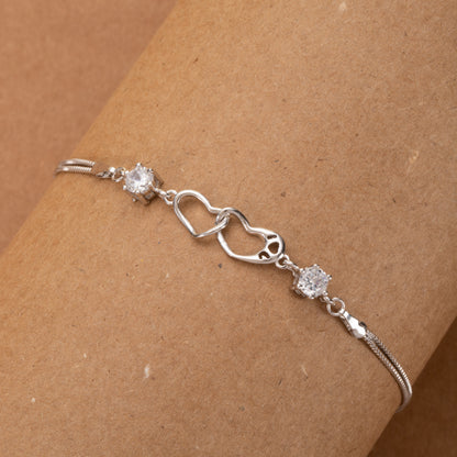 Stunning Silver Linked Heart Crystal Bracelet
