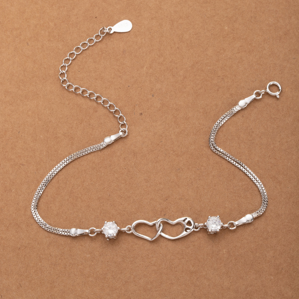 Stunning Silver Linked Heart Crystal Bracelet