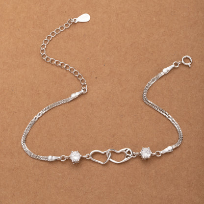 Stunning Silver Linked Heart Crystal Bracelet