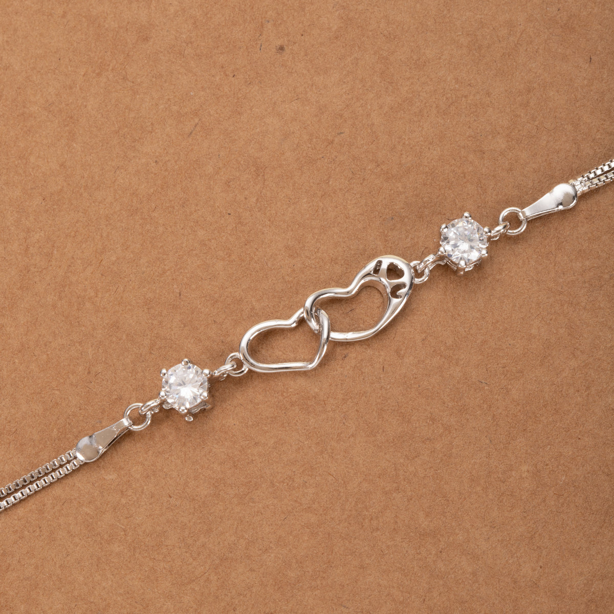 Stunning Silver Linked Heart Crystal Bracelet
